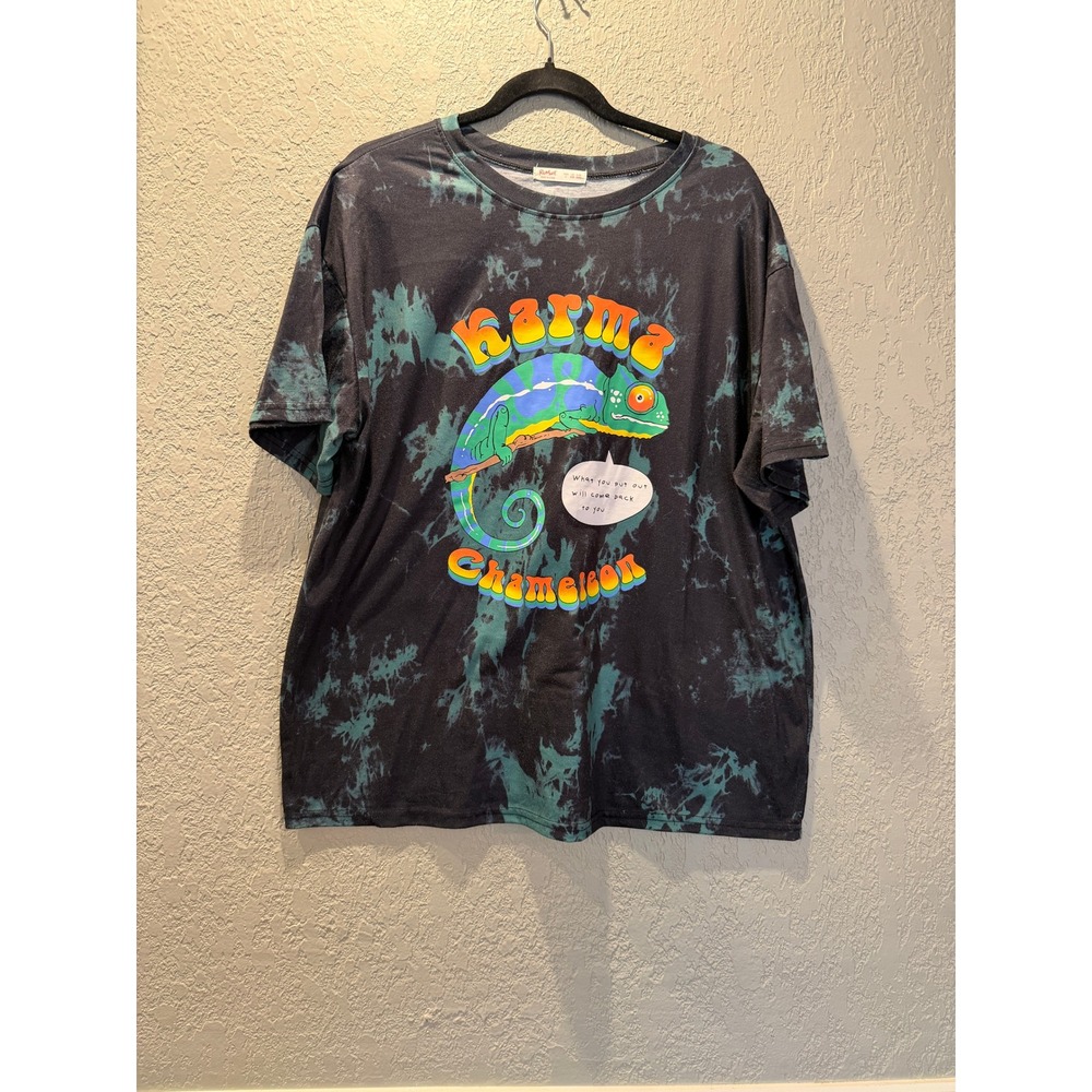 ROMWE Tie Dye Graphic Tee Karma‎ Chameleon T Shirt Size L